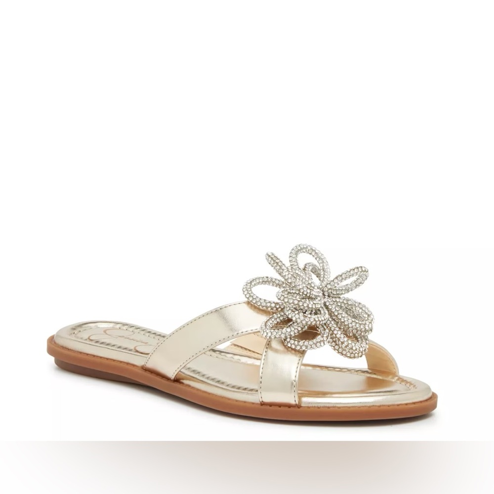 Jessica Simpson Cream Sandals with Rhinestone Embellishment